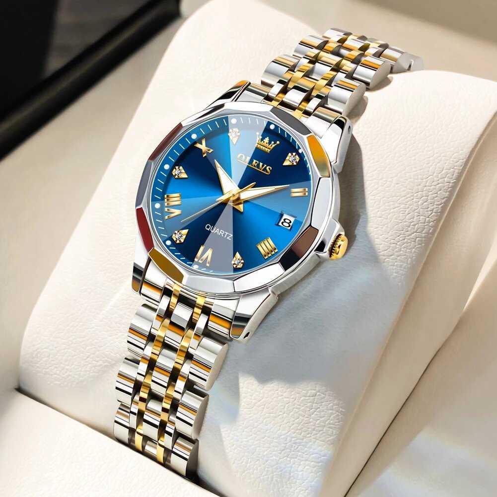 OLEVS 9931 NEW Ladies Date Silver Gold Blue