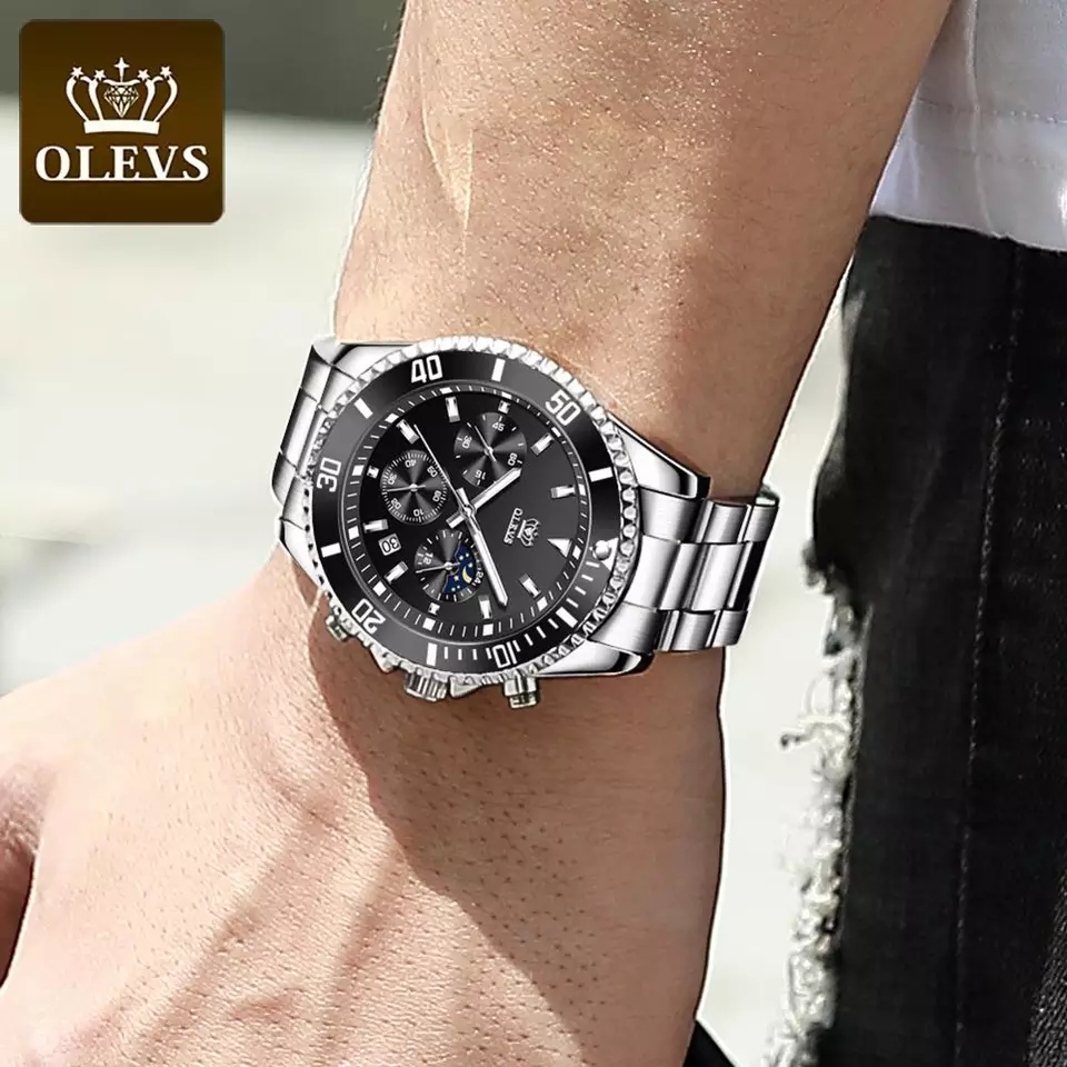 OLEVS 2870 Watch Silver Black